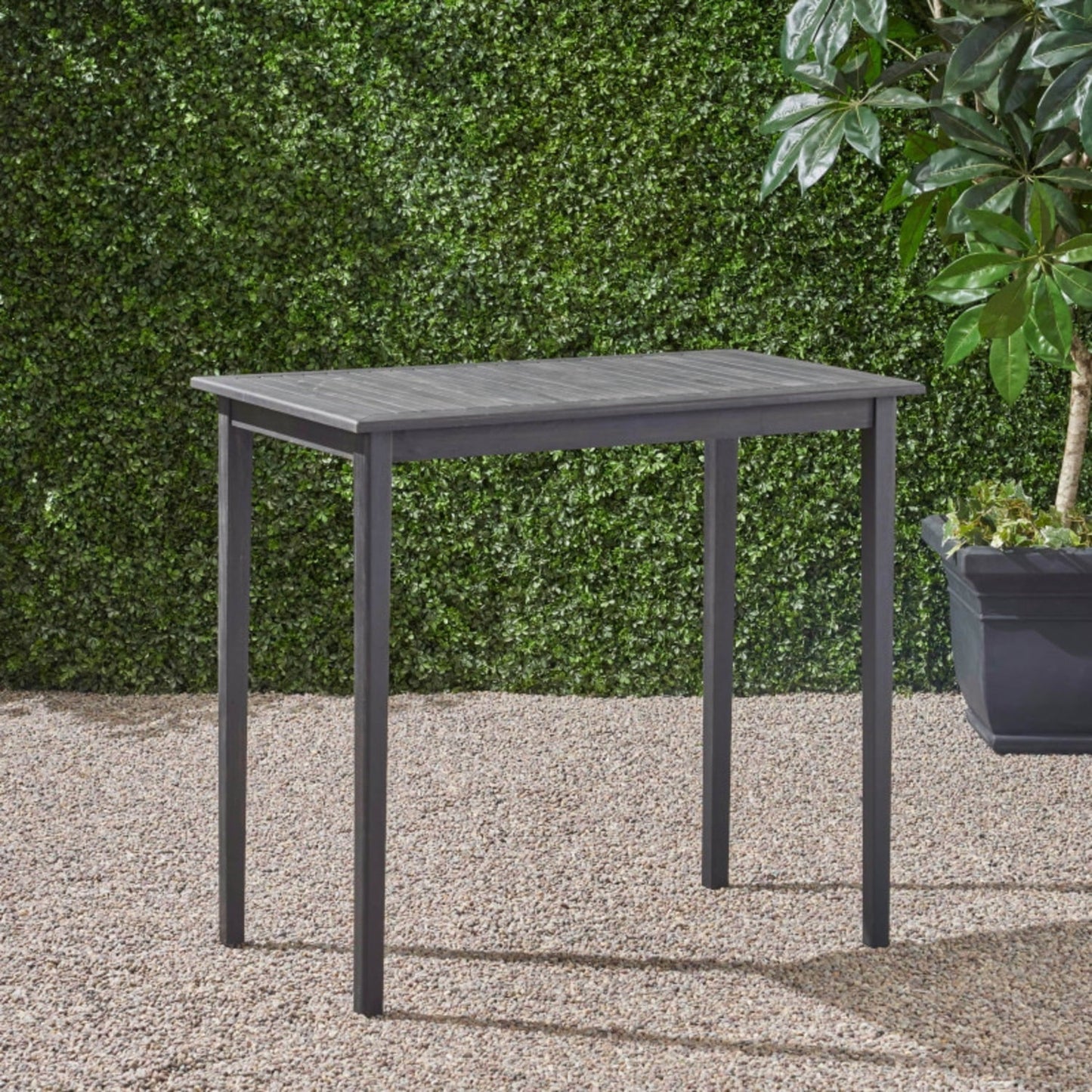 Outdoor Acacia Wood Bar Table, Dark Gray Minimalist