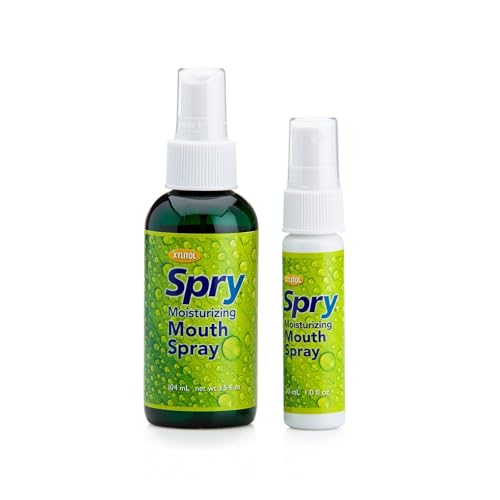 Spry Natural Xylitol Moisturizing Dry Mouth Spray, Stop Bad Breath, Increase Saliva Production, Non-GMO, Gluten-Free On The Go Oral Care with Spearmint Flavor, 4.5 fl.oz (Pack of 1)
