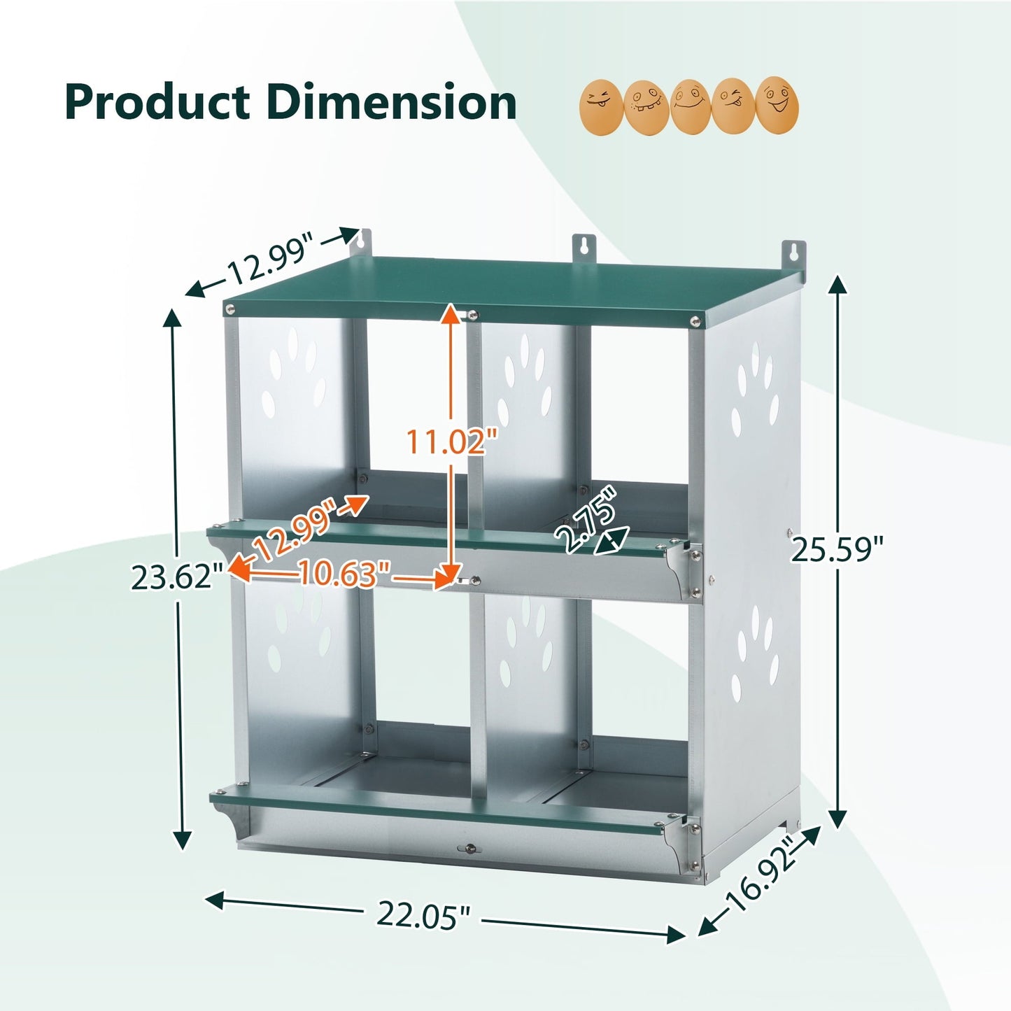 JXXRZ 4-Compartment Metal Chicken Nesting Box - Galvanized Steel Wall-Mounted Rust-Resistant Egg-Laying Hen Coop