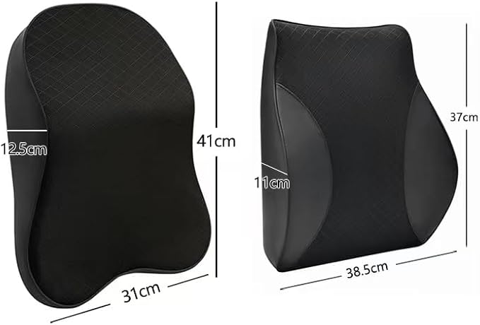 Memory Foam car Neck Pillow and Lumbar Support Pillow Set Breathable Removable Cover ergonomically Designed to Ease Neck and Back Pain (Black)