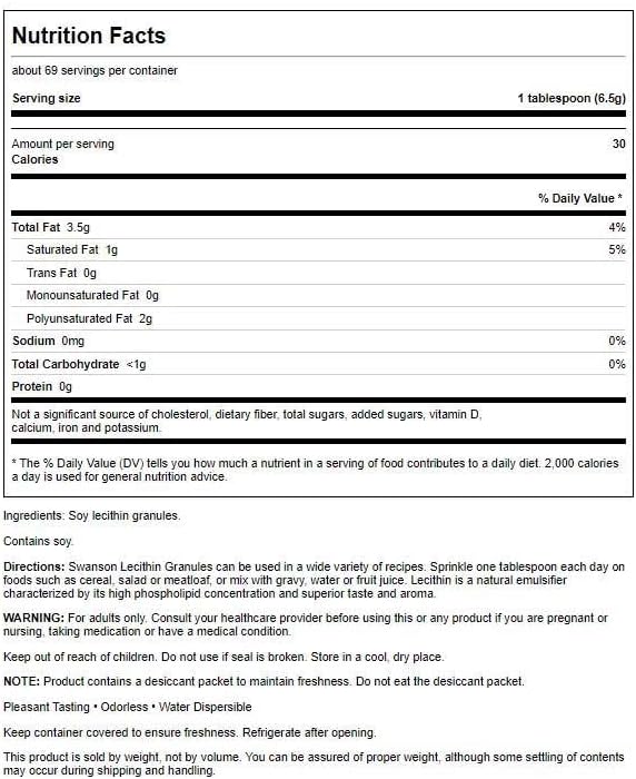 Swanson 100% Pure Lecithin Granules (Non-GMO) 16 Ounce (1 lb) (454 g) Granules