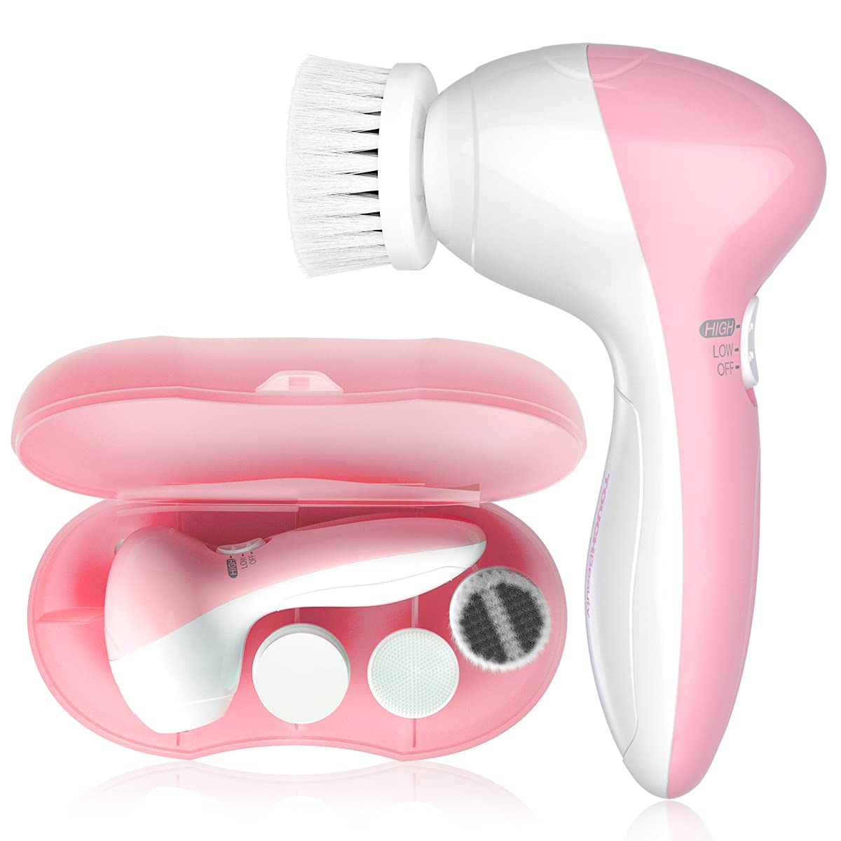 Touchbeauty Facial Cleansing Brush Set With Case & 3 Spin Brush Heads For Beginner/Teenagers, Battery Powered, Mini Travel Size
