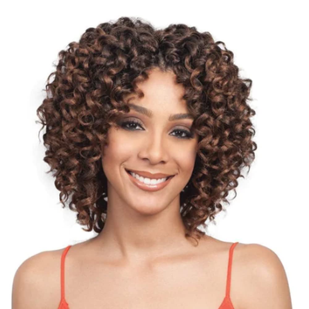 Xiufaxirusi Xiufaxirusi Short Kinky Curly For Black Women Brown Afro Curly Middle Part Wig Full And Soft Synthetic Wig