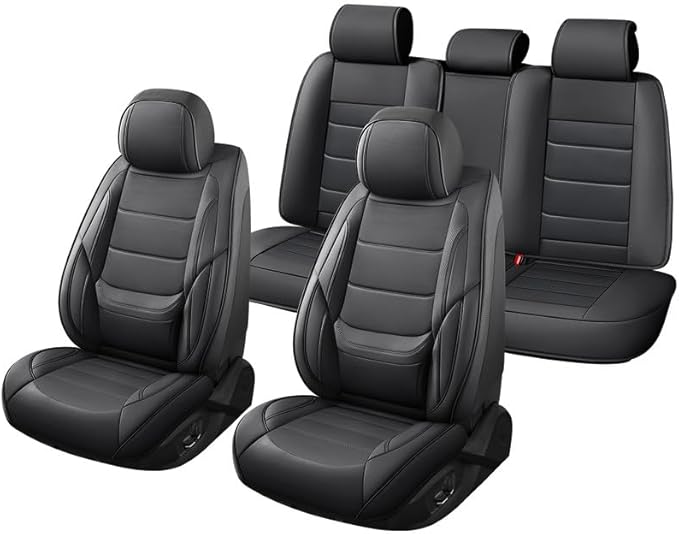 Car Seat Covers Full Set Custom Fit for Ford Bronco 4-Door/Bronco Sport 2021-2025 - Premium Leather with Lumbar Support, Breathable, Anti-Slip & Excellent Seating Experience (Black, Full Set)