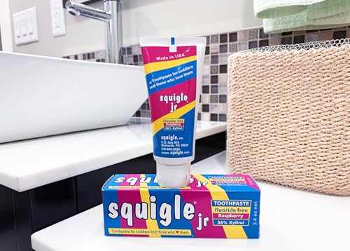 Squigle Jr Toothpaste (for Infants, Toddlers), Travel Toothpaste, Prevents Cavities, Canker Sores, Chapped Lips. Soothes, Protects Dry Mouths. Stops Tooth Sensitivity, No SLS - 1 Pack