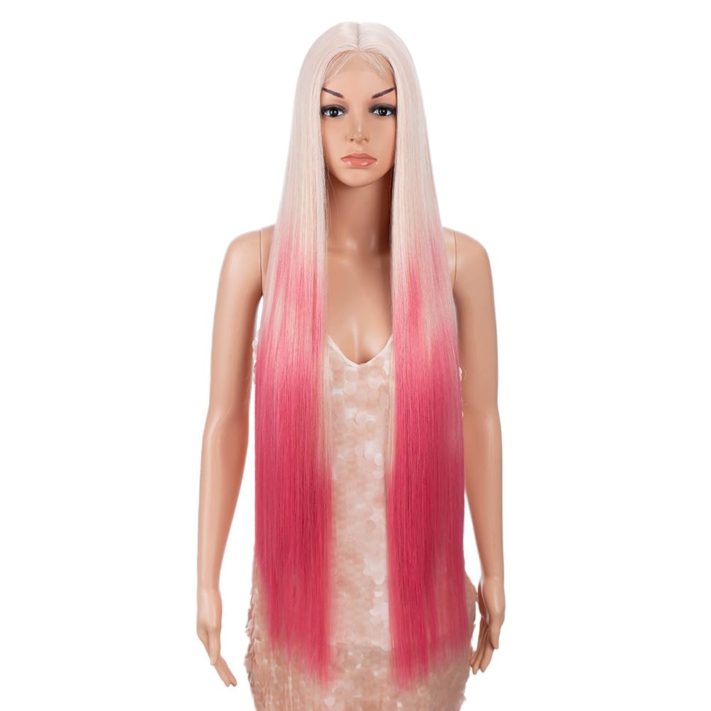 Style Icon 38'' Ombre Pink Red Wig Super Long Straight Wigs 6'' Deeper Middle Part Lace Lace Front Wigs Multiple Color Long Stra