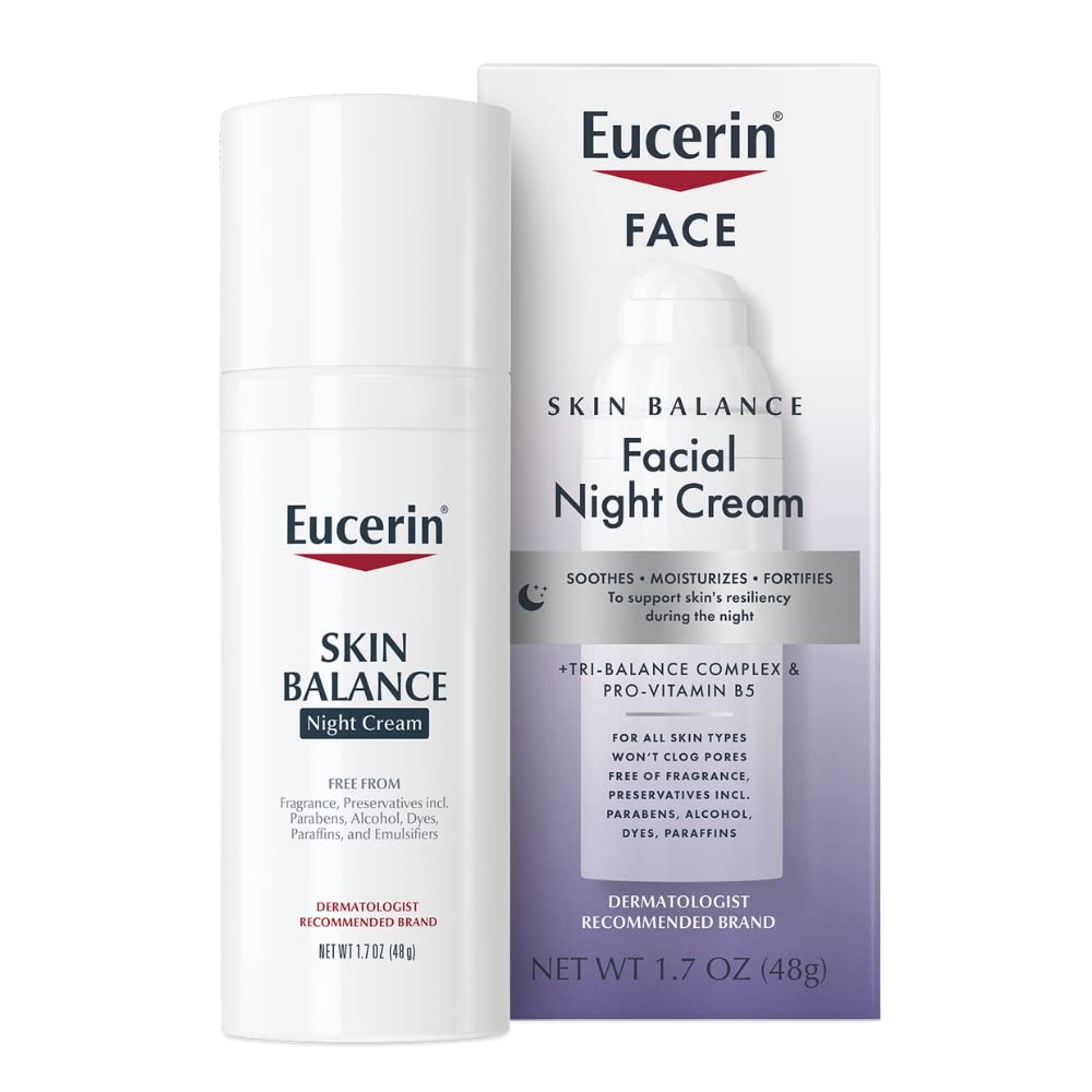 Eucerin Skin Balance Night Cream, Sensitive Skin Face Moisturizer Enriched With Tri-Balance Complex, 1.7 Oz Bottle