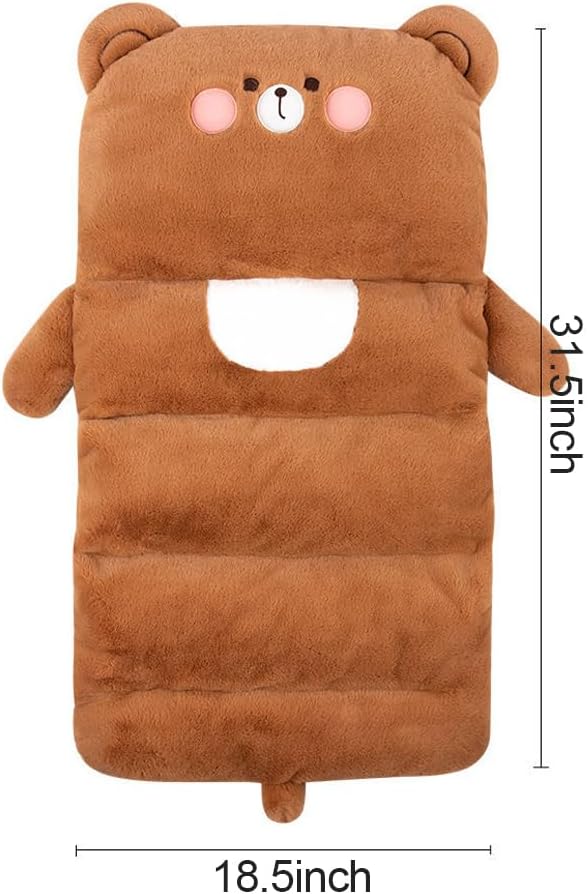 Cute Car Seat Cushion, Cartoon Plush Car Pillow for Driving Seat, Lumbar Support Pillow for Car with Anti-Slip Design, All-Season Car Headrest and Back Pillow for Cars, Chair, Wheelchair (Bear)