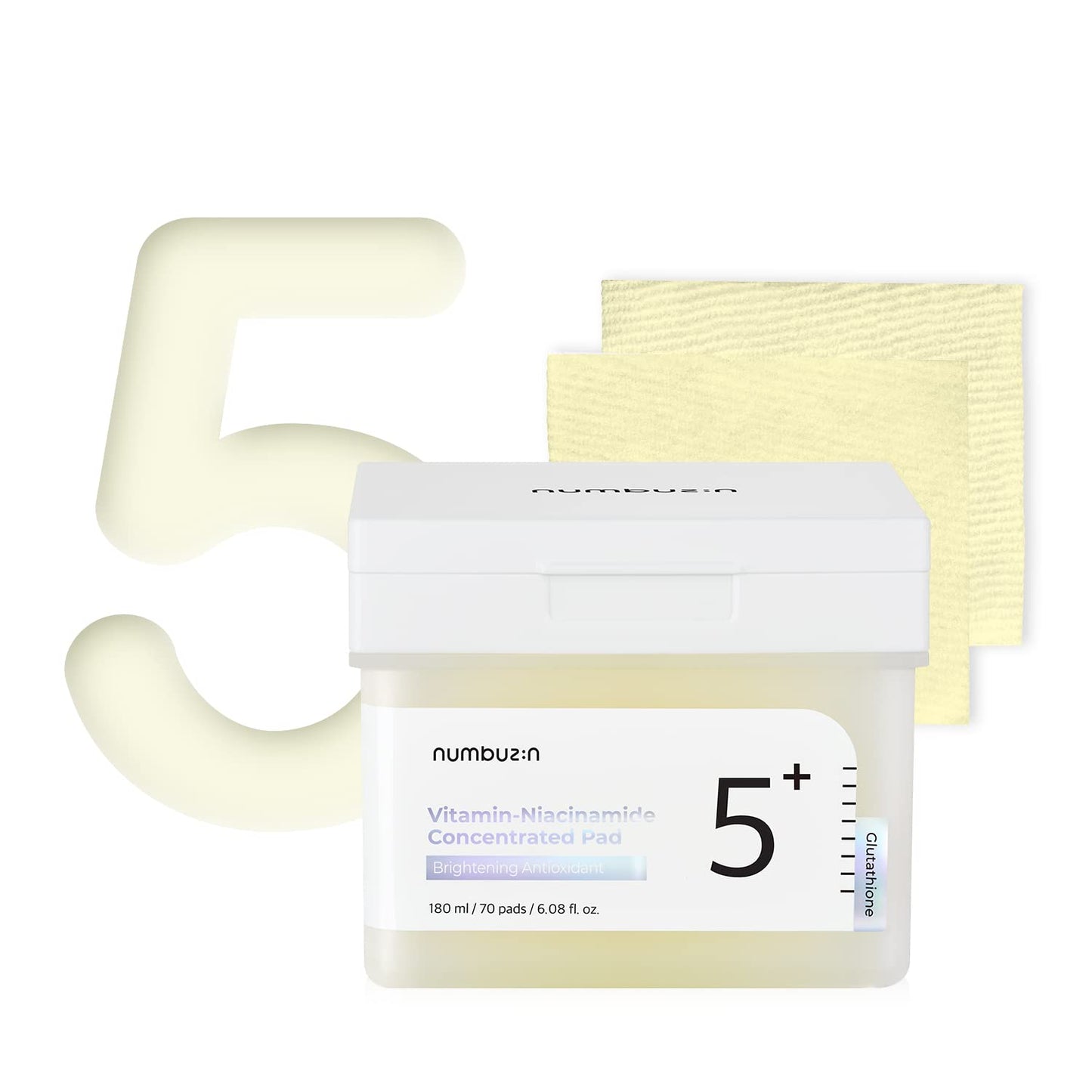 Numbuzin No.5+ Niacinamide Concentrated Toner Pad | Glutathione, Niacinamide, Pha & Lha, 180Ml/70Pads/6.08Fl.Oz