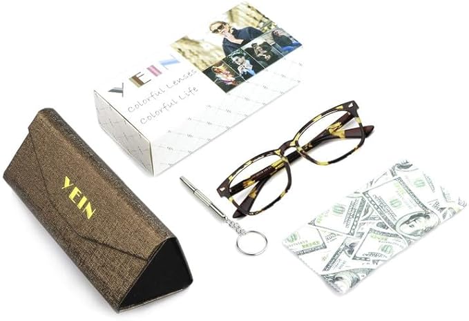 YEIN Bifocal Reading Glasses with Blue Light Blocking Lenses, Bifocal Reader for Women and Men, Vintage Square frame with Spring Hinge (+1.00/+4.00 magnification)