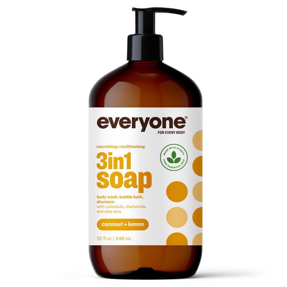 Everyone 3-In-1 Soap, Body Wash, Bubble Bath, Shampoo, 32 Ounce (Pack Of 1), Coconut And Lemon, Coconut Cleanser With Organic Pl