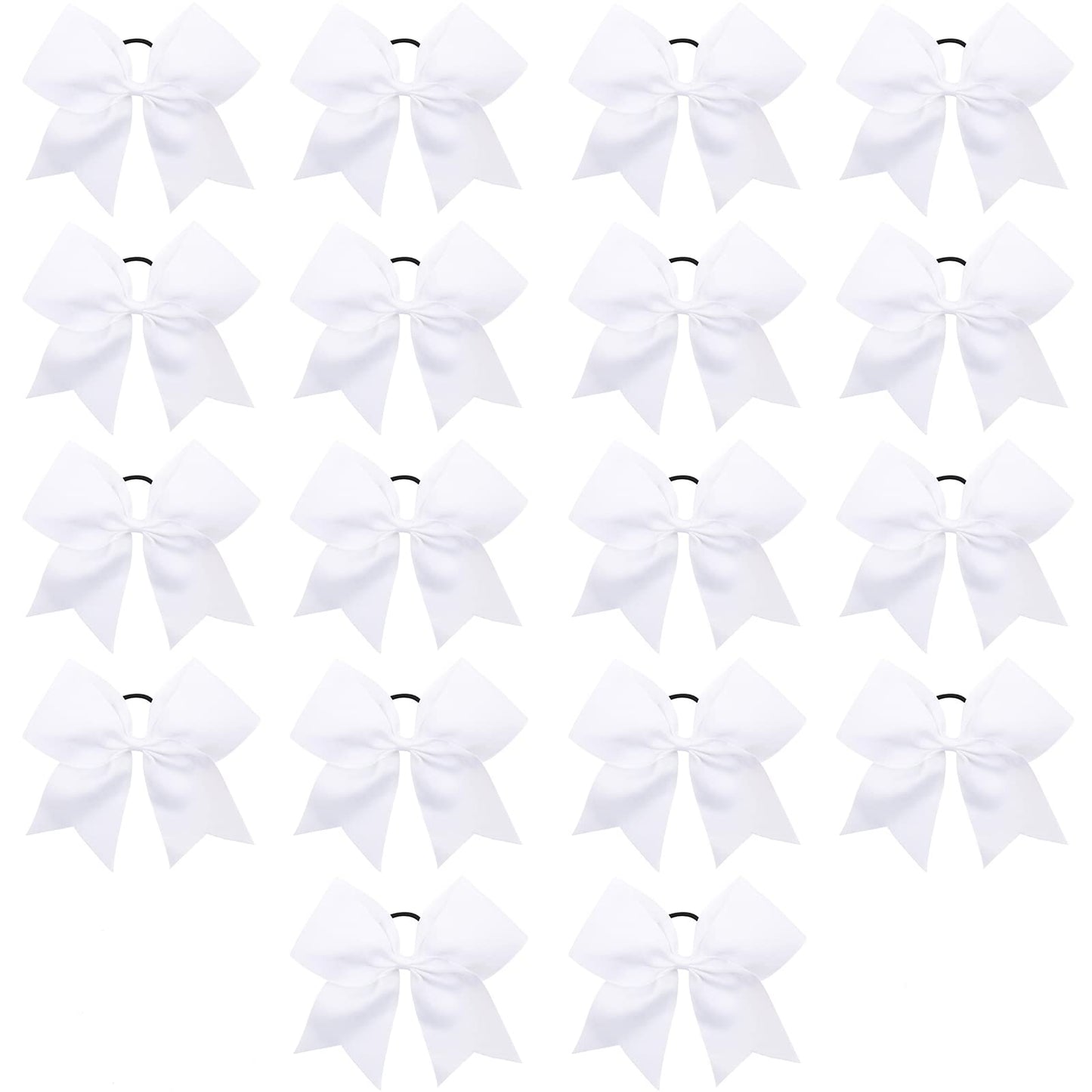 Cheer Bows, Caenagrion 18 Pcs 8'' Large White Cheer Hair Bows Ponytail Holder Elastic Band Handmade For Cheerleaders Teen Girls