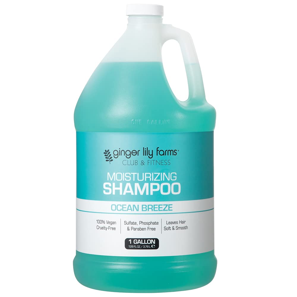 Ginger Lily Farms Club & Fitness Moisturizing Shampoo for All Hair Types, 100% Vegan & Cruelty-Free, Ocean Breeze Scent, 1 Gallo