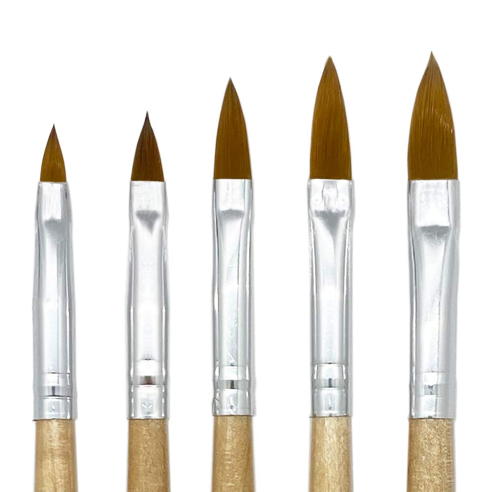 Winstonia Acrylic Nail Brush Set 5 Pcs Size 2,4,6,8,10 - Professional Brushes Kit Oval Shape For Liquid And Powder Uses Salon Qu
