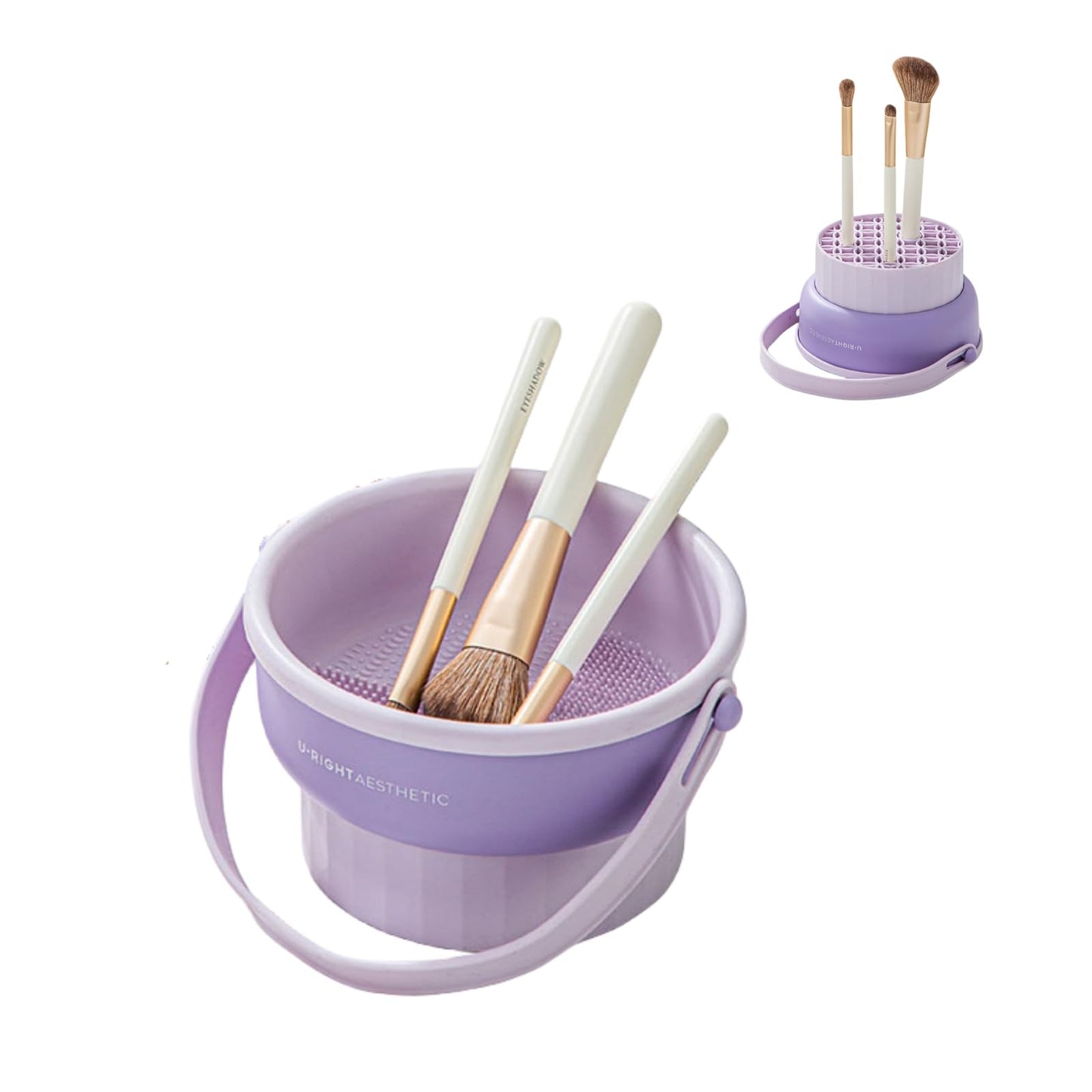 Silicone Makeup Brush Cleaner Bowl, 2 in 1 Cosmetic Brush Cleaning Mat & Makeup Brush Drying Holder,Multifunctional Makeup Brush