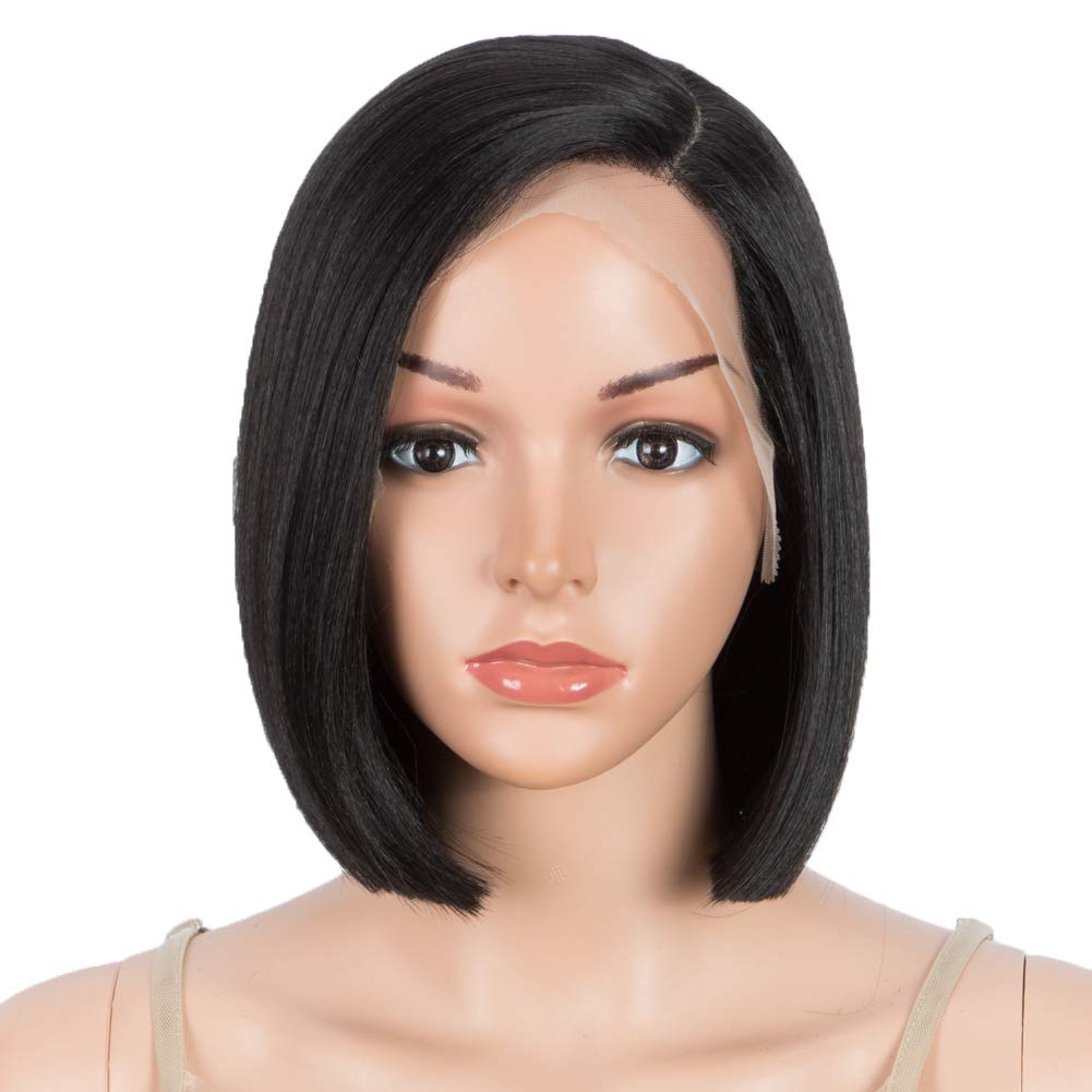 D But Lace Front Wigs For Black Women Bob Wigs For White Women Synthetic Hair 9.5'' 120G Natural Straight Swiss Lace Heat Resis