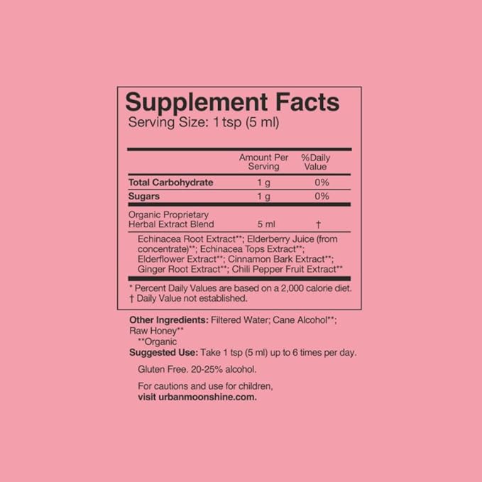 Urban Moonshine Immune Zoom - Stimulates Immune System* - Fast-Acting Immune Booster* with Echinacea, Elderberry & Raw Honey - Immune Support Supplement - Gluten Free Herbal Supplement* - 8.4 Fl Oz