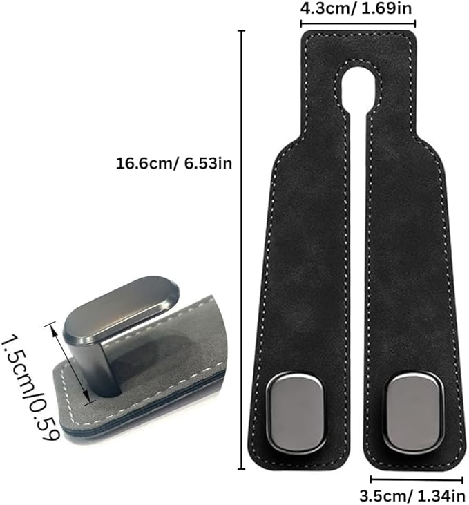 Car Seat Headrest Hooks for Purses and Bags - Premium Leather Double Hook Hanger with Metal Construction, Universal Purse Holder for Car Organization, Fits Most Vehicles (Black, 4-Pack)