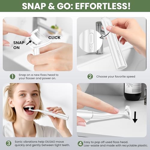 Electric Flosser for Teeth and Adults with 5 Speeds & 54 Refill Heads,Sonic Oscillation Gliding Dental Floss Picks Sensitive Gum Care,Water Flosser Alternative,5X Better Cleaning for Plaque,No Break