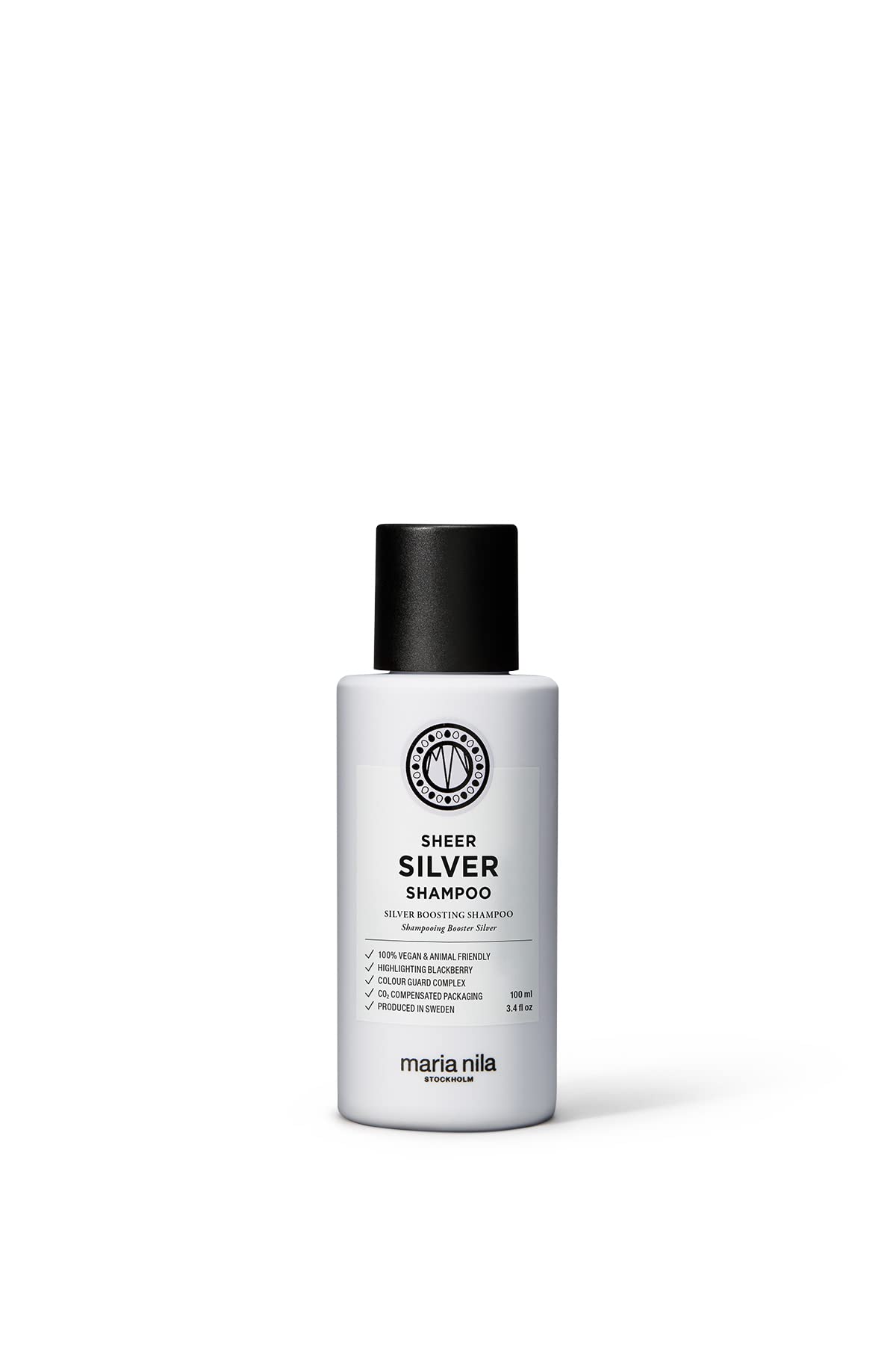 Maria Nila Sheer Silver, Shampoo 3.4 Fl Oz, Neutralizes Golden Shades, Violet Pigments Gives Cool Tone, 100% Vegan & Sulfate/Par