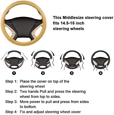 HAOKAY Top Grade Black Genuine Leather Steering Wheel Cover Men Women, Luxury Steering Wheel Cover for Cars, SUVS and Trucks,Universal 14.5-15 inch
