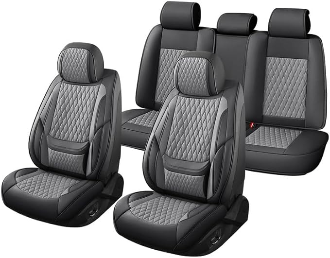Car Seat Covers Full Set Custom Fit for Mercury Milan 2006-2011 - Premium Faux Leather with Lumbar Support | Breathable, Waterproof, Anti-Slip, Durable (Black&Gray,Full Set)