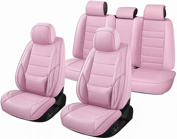 Car Seat Covers Full Set Custom Fit for Mercury Mountaineer 1997-2010 - Premium Leather with Lumbar Support, Breathable, Anti-Slip & Excellent Seating Experience (Pink, Full Set)