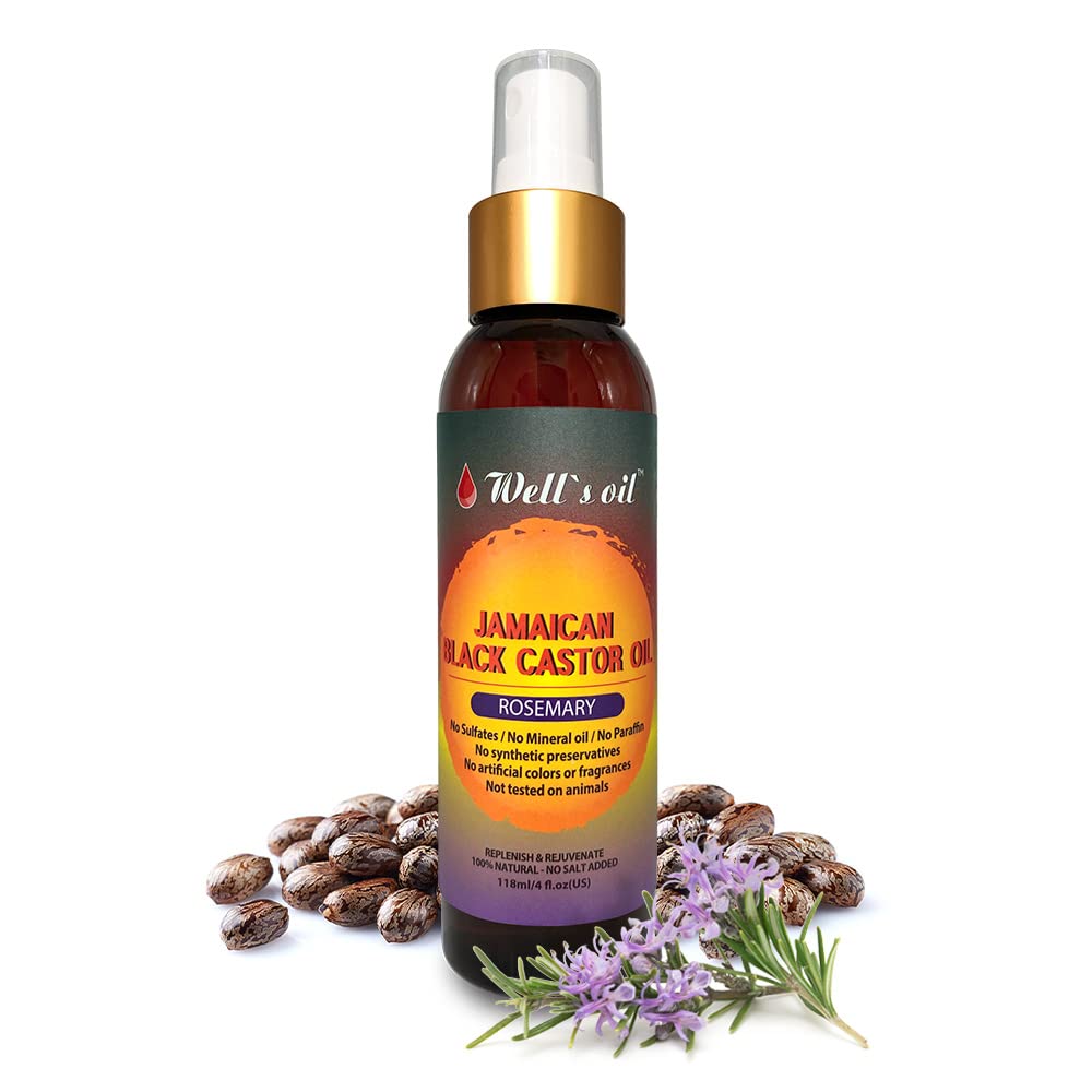 Well'S Oil Rosemary + Jamaican Black Castor Oil Spray | 4Oz(118Ml) | Hair Detangler Spray | Increase Hair Growth, Scalp Treatmen