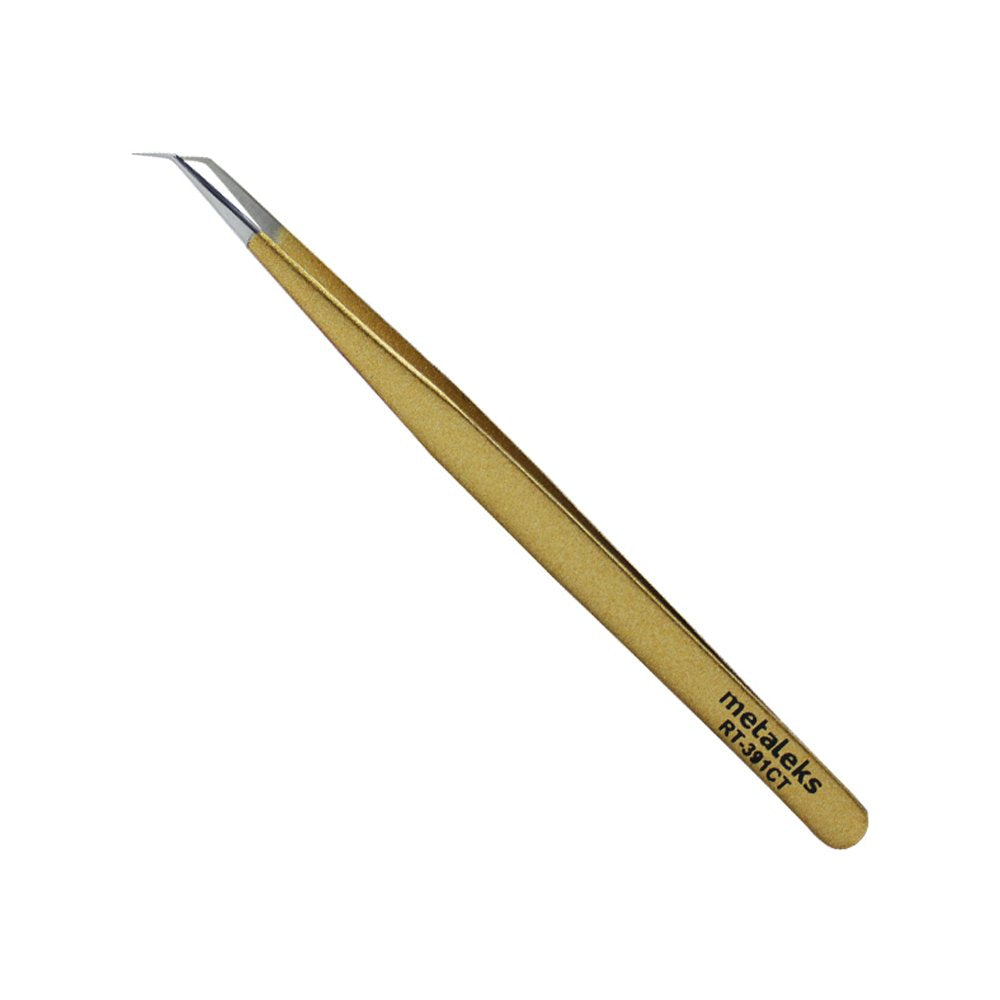 Tweezers For Eyelash Extension - Long 45 Angular Tip Tweezers - Hand Crafted Surgical Stainless Steel Precision Tweezers (Metall