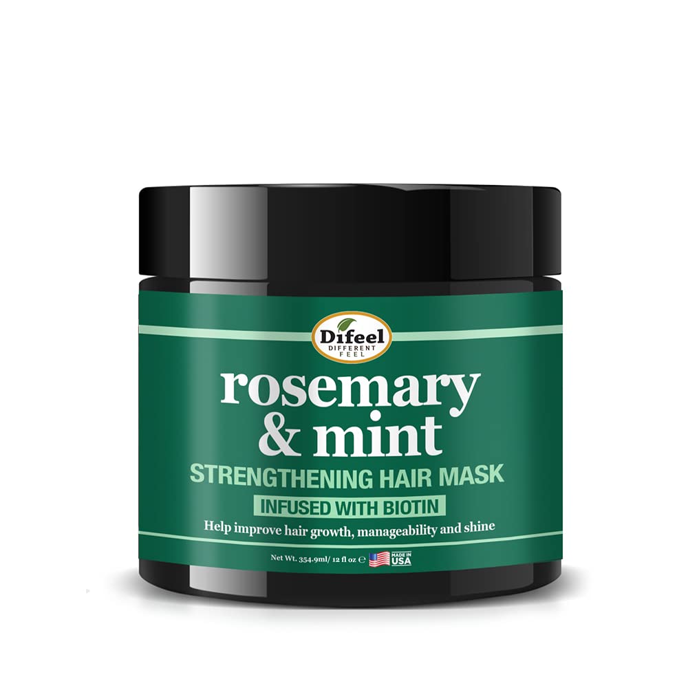 Difeel Rosemary And Mint Strengthening Hair Mask With Biotin 12 Oz. - Strengthening Hair Mask Made With Natural Rosemary Oil For