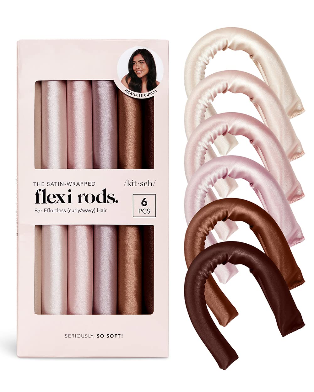 Kitsch Heatless Hair Curler For Overnight Curls - 6 Pcs Satin Flexi Rods For Heatless Curls, Overnight Blowout Rods, No Heat Hai