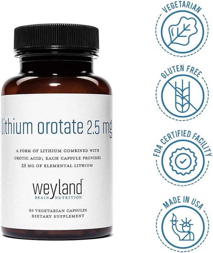Lithium Orotate 2.5mg (3 Bottle), 180 Vegetarian Capsules, Lithium Supplement Supports Healthy Mood, Behavior, Memory and Wellness