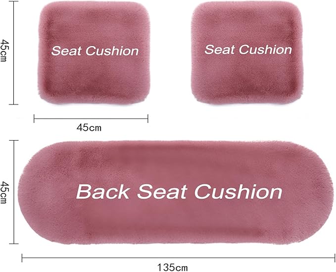 Plush Car Seat Cushion, Soft Warm Fuzzy Faux Rabbit Fur Fluffy Plush Auto Seat Cover Vehicle Car Front and Back Seat Protector Pad with Non-Slip Backing Cushion Interior Universal Fit (Khaki,3PCS)
