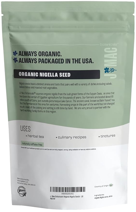 J Mac Botanicals, Organic Nigella Seeds (1 Pound), USDA Certified, black cumin seed, Nigella Sativa, Kalonji Seeds