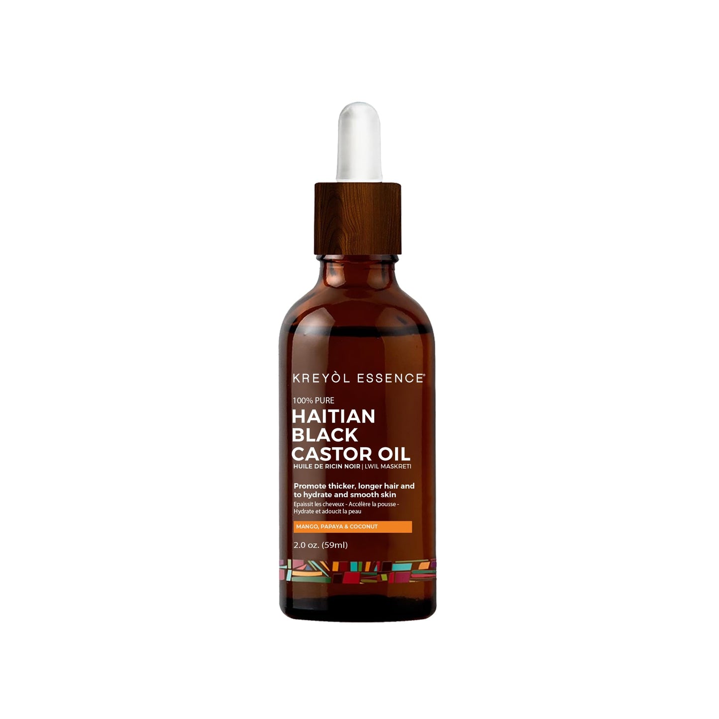 Kreyol Essence - 2 Oz Mango Papaya and Coconut Haitian Black Castor Oil for Skin and Hair - Omega Fatty Acids (3,6,9) and, Skin,
