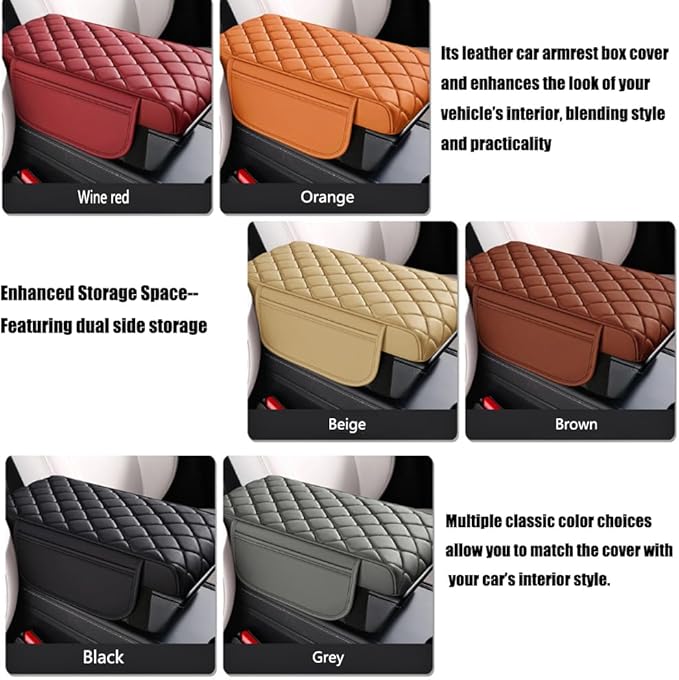 Universal Memory Cotton Car Armrest Box Pad, 2026 New Leather Car Armrest Box Pad with 2 Storage Bags, Auto Armrest Seat Box Cover, Center Console Cover Cushion for SUV, Car, Truck (Brown)