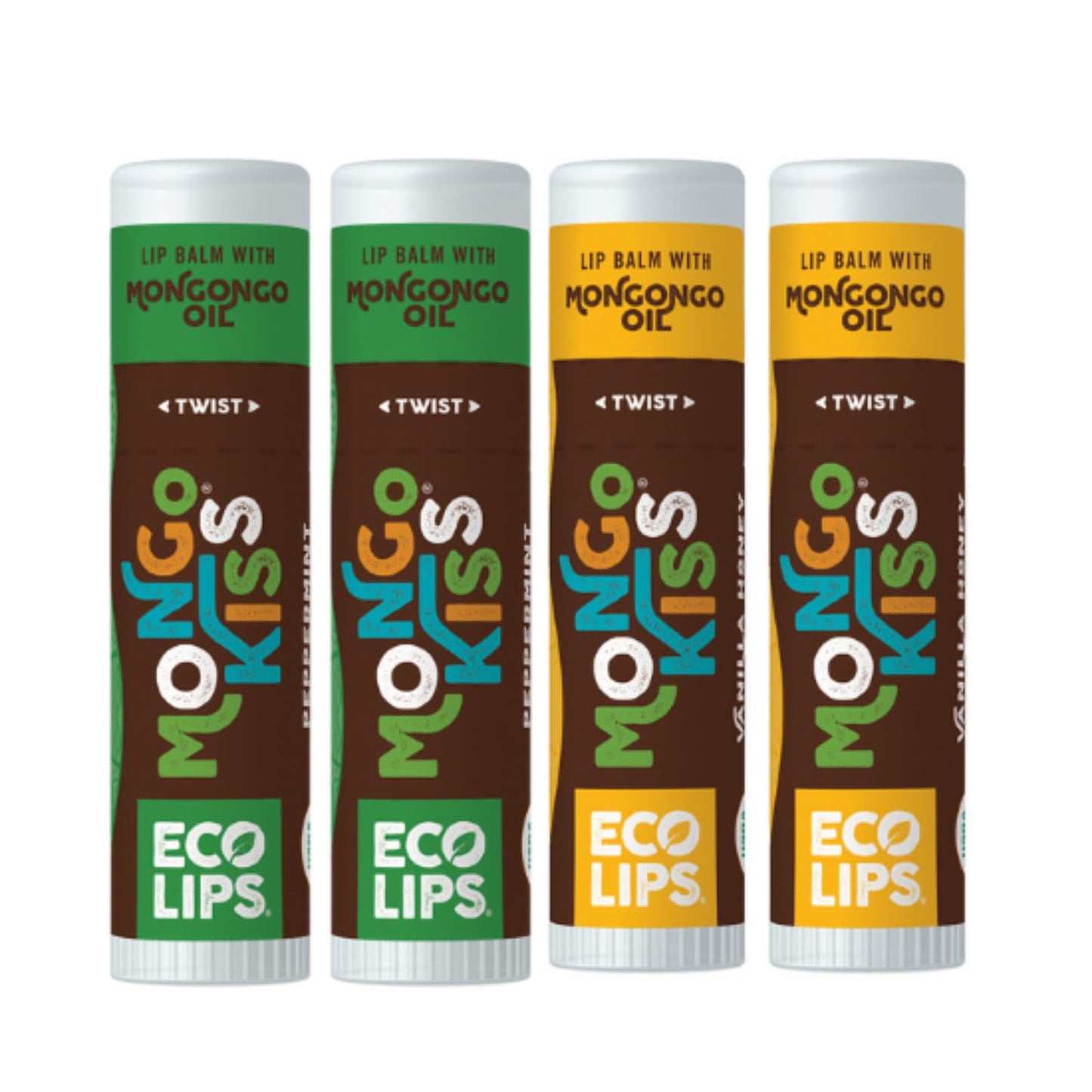 Eco Lips Mongo Kiss Organic Lip Balm 4 Pack - 100 Percent Usda Organic - Soothe, Moisturize Dry, Cracked And Chapped Lips - Made