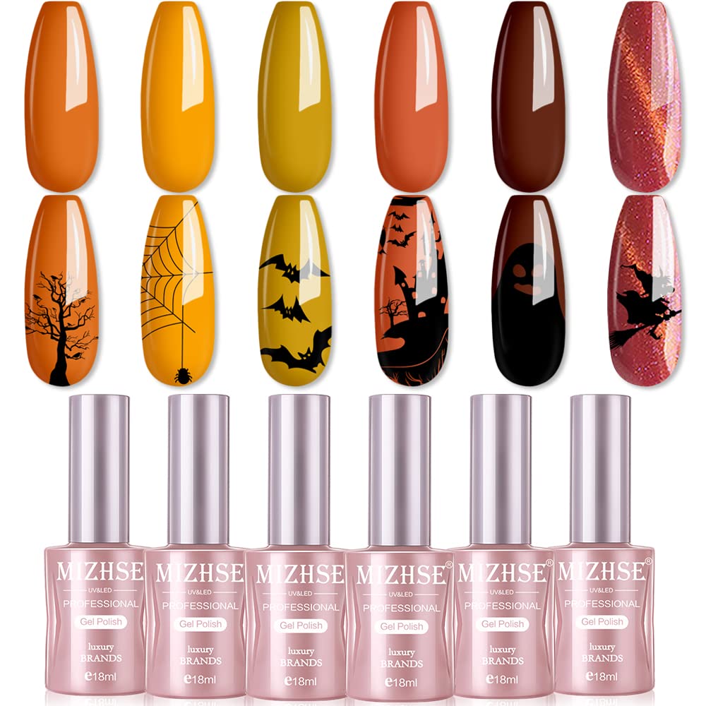 Mizhse Gel Nail Polish: Fall Colors Gel Polish Set 18Ml Large Capacity, Holiday Color Gel Polish Pumpkin Orange Series Hot Yello