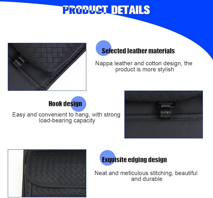 Car Backseat Organizer, 2PCS Leather Woven Multipurpose Vehicle Seat Back Protector with 4 Storage Pockets & Hook, Waterproof Automotive Kick Mat, Universal for SUV RV Truck (Beige)