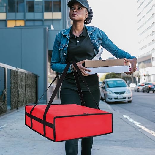 CIVJET Insulated Pizza Delivery Bag for Carry Hot, 20" x 20" x 6" Carrier Warmer, Insulated Food Delivery Bag, Insulated Grocery Cooler Bags for Catering/Drivers, Commercial Food Warmers(Red, 1Pk)