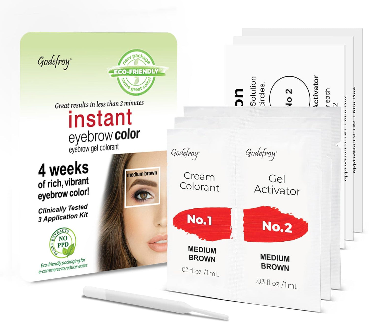 Godefroy Instant Eyebrow Color, Medium Brown, 0.18 Ounces, 12-Weeks Of Long Lasting, 3-Applications Per Kit, 3 Count (Pack Of 1)