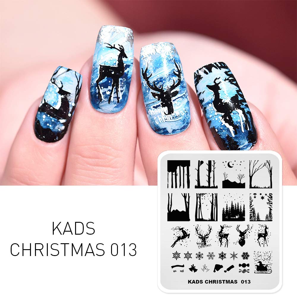 Kads Christmas Stamp Plate Image Template Nail Art Decoration Design Tool Stencil Elk Bell Snowflakes (Ch013)