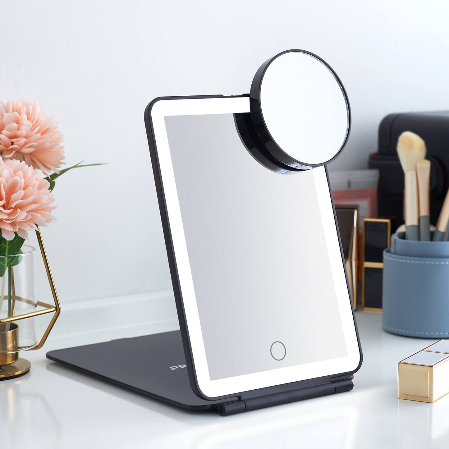 Led Foldable Travel Makeup Mirror - 5X7 Inches 3 Colors Light Modes Usb Rechargeable Touch Screen, Portable Tabletop Cosmetic Mi