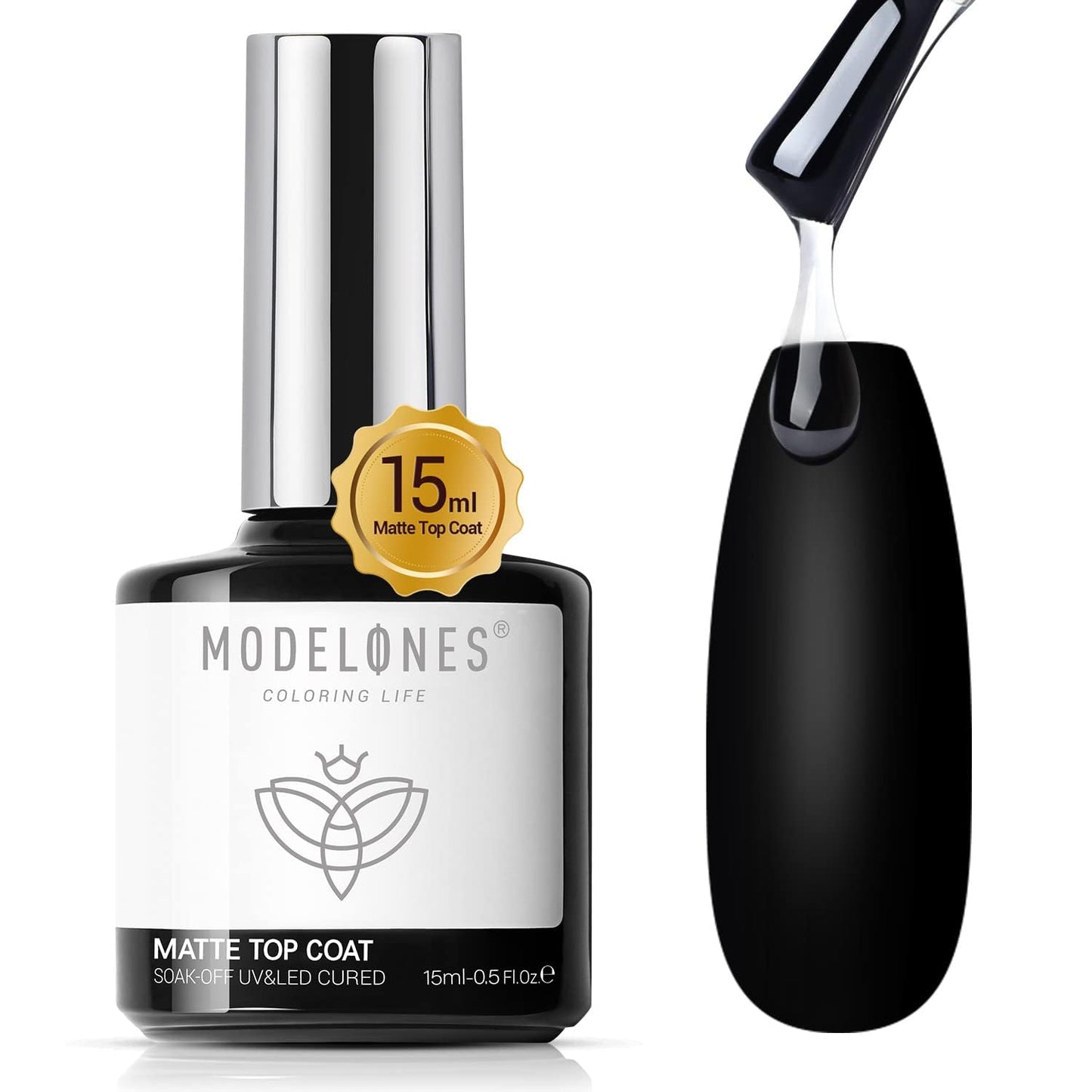 Modelones Matte Gel Nail Polish Top Coat, 15Ml No Wipe Top Coat Gel Nail Polish Soak Off Matte Finish Long Lasting Diy Home Nail