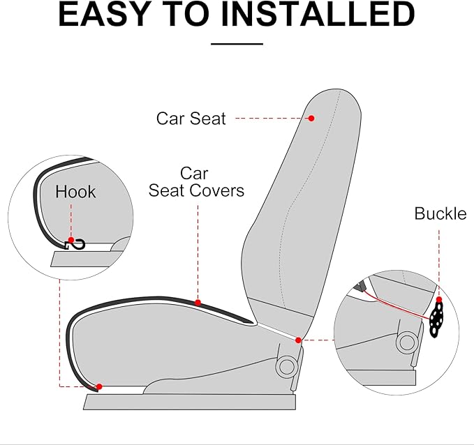 surpassme Car Seat Covers Universal Seat Covers for Car Accessories with Storage Pockets, Car Front Seat Covers and Rear Bench Coverfor Automotive, SUV, Truck, and Van(Grey)