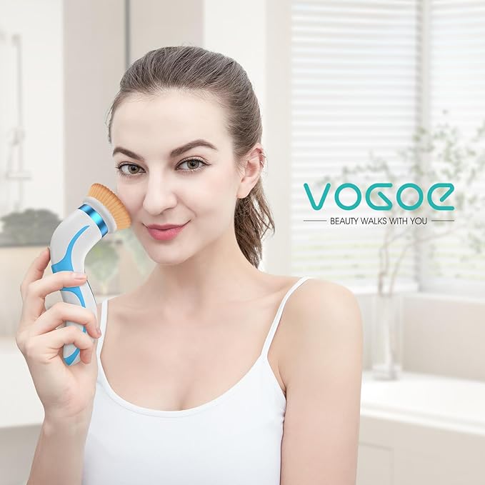 Facial Cleansing Brush-Spin Face Scrubber Exfoliator Rechargeable, 2-Speed Rotation, Electric Face Wash Brushes for Cleansing and Exfoliating, with 2 Brush Heads, Blue
