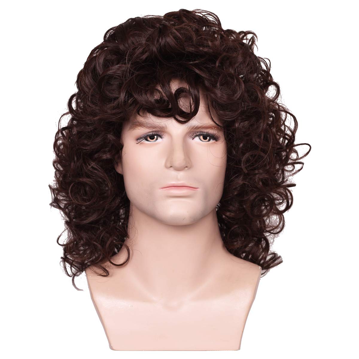 Colorground Mens 80S Natural Curly Brown Party Cosplay Daily Wig