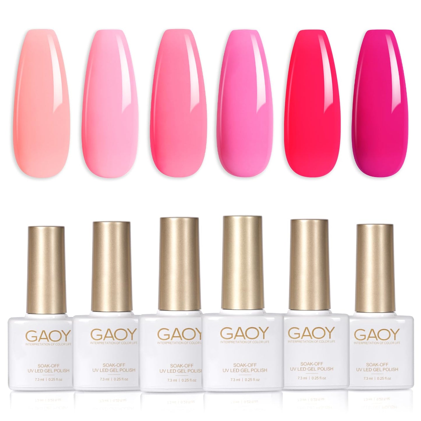 Gaoy Hot Pink Gel Nail Polish Set, 6 Colors Neon Light Bright Baby Pink Soak Off Gel Polish Kit For Salon And Nail Art Diy At Ho
