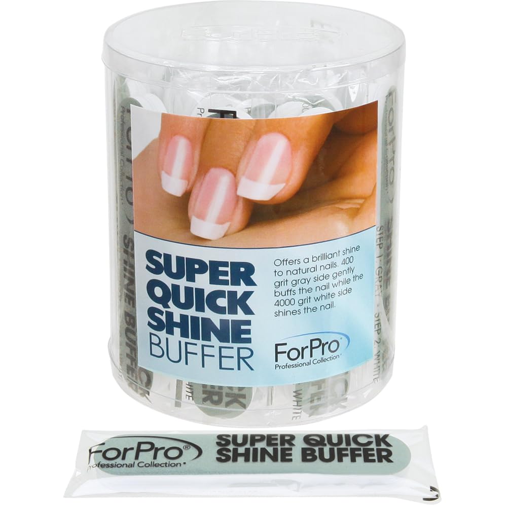 Forpro Professional Collection Super Quick Shine 2-Way Buffer, Green 400/White 4000 Grit, Double-Sided Manicure & Pedicure Nail