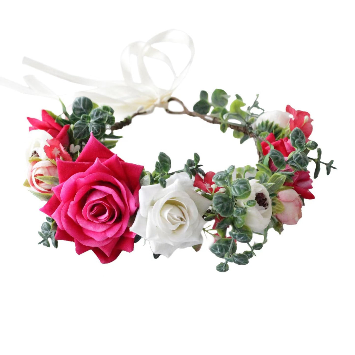 Vivivalue Rose Flower Crown Girl Flower Headband Hair Wreath Floral Headpiece Halo Wedding Party Photos